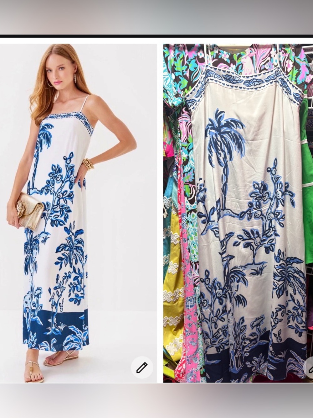 Lilly pulitzer jesslyn silk Maxi Dress with Blue Tropical Print sz 8